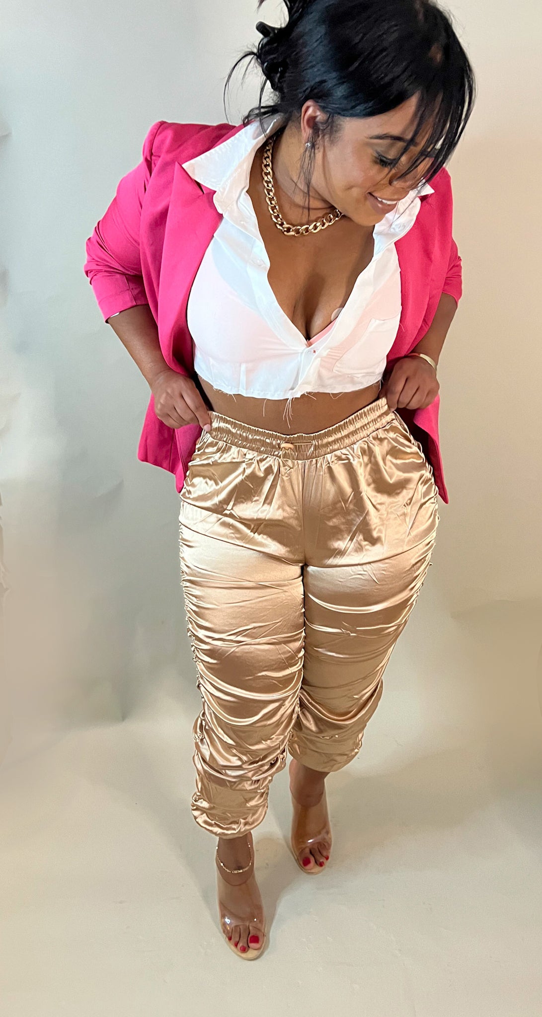 SADIE | RUCHED SATIN JOGGERS