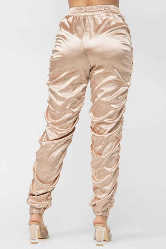 SADIE | RUCHED SATIN JOGGERS