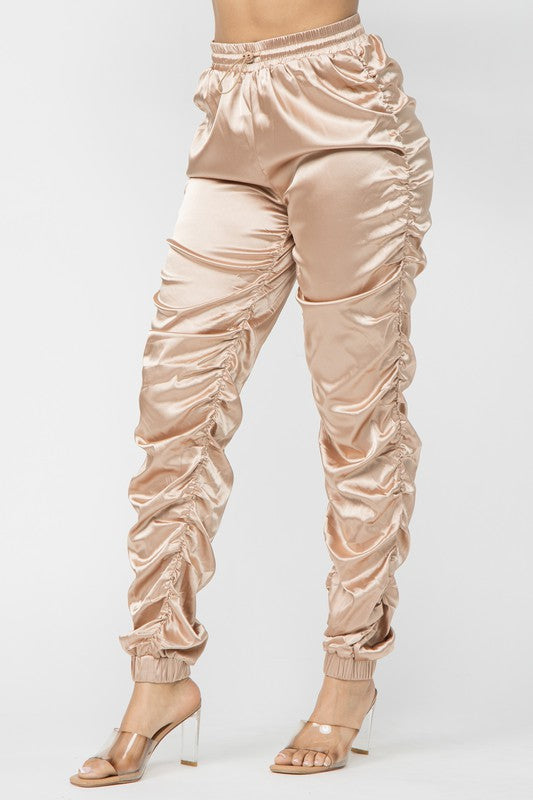 SADIE | RUCHED SATIN JOGGERS